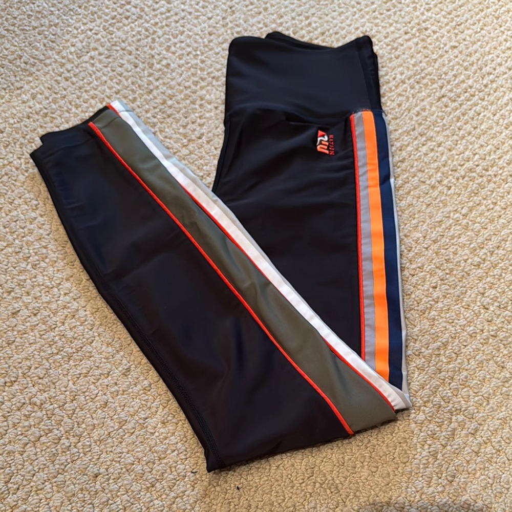 Black and Orange Striped Leggings with Tapered Fit
